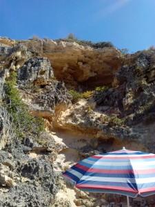 Stalectites at the cliff above Cowie beach