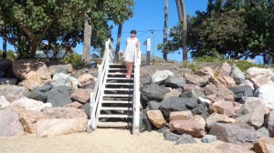 Strolling down th stairs onto the beach at Hervey bay